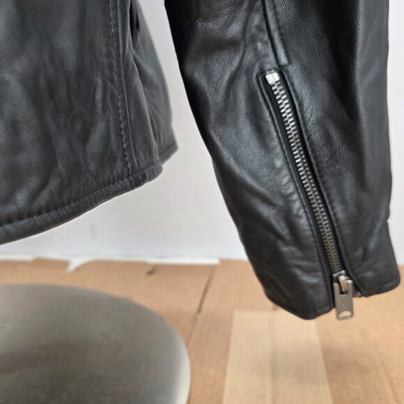 Lucky Brand Black Leather  Biker Jacket Large  Style 7M30808  Cafe Racer - Picture 6 of 14